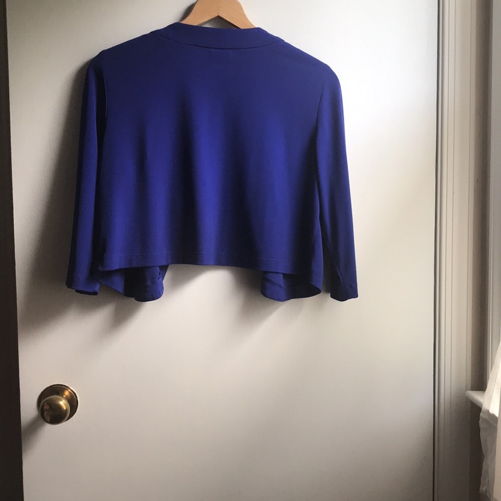 Studio I Royal Blue Shrug Bolero Floral Appliqués lapel hook eye closure sz 10 - Picture 10 of 14